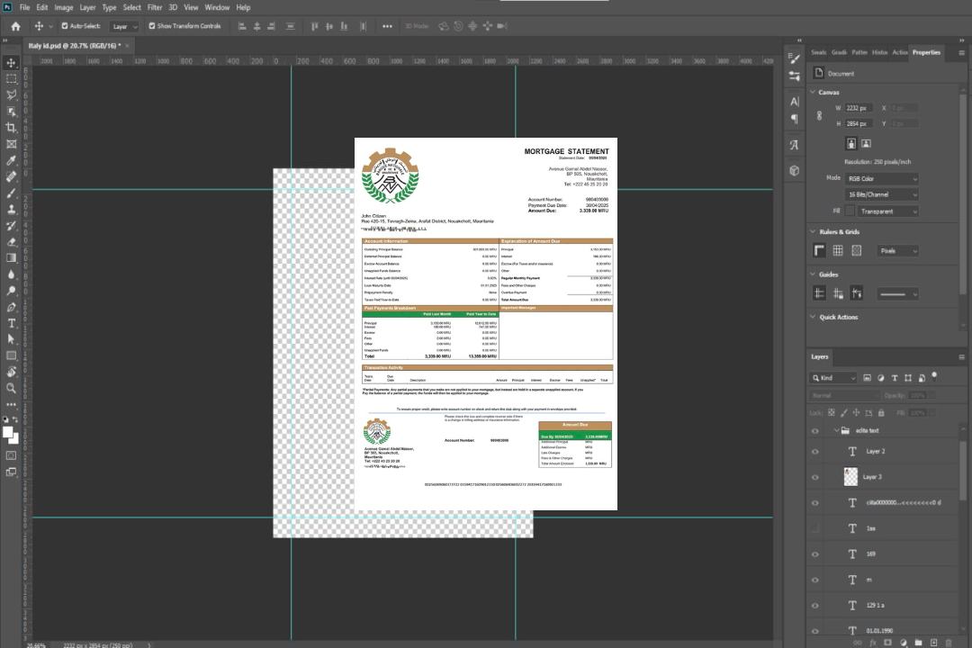 Modèle Word et PDF de relevé hypothécaire de la Banque Nationale de Mauritanie (BNM) de Mauritanie template